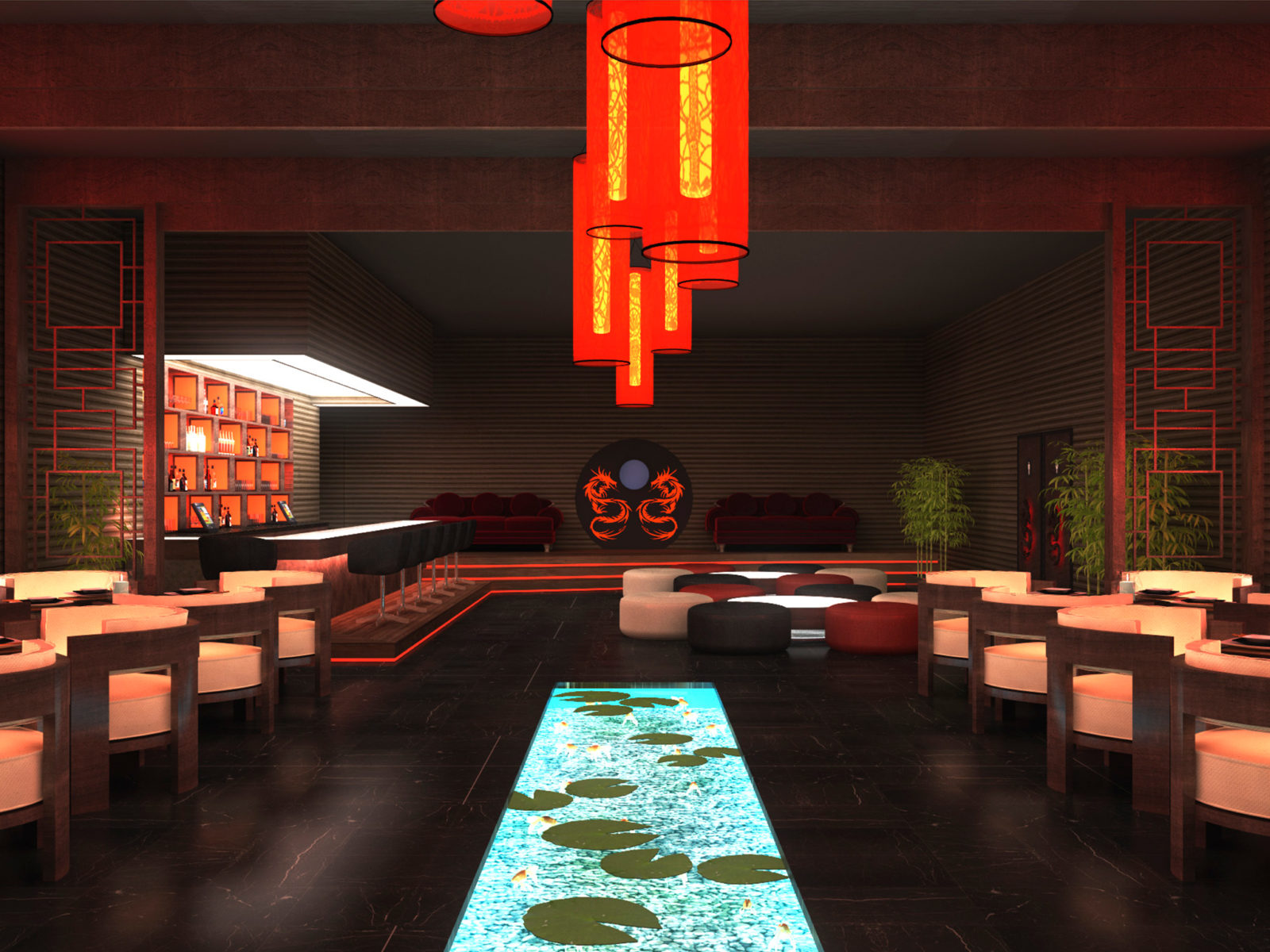 Asian Restaurant 3D Image